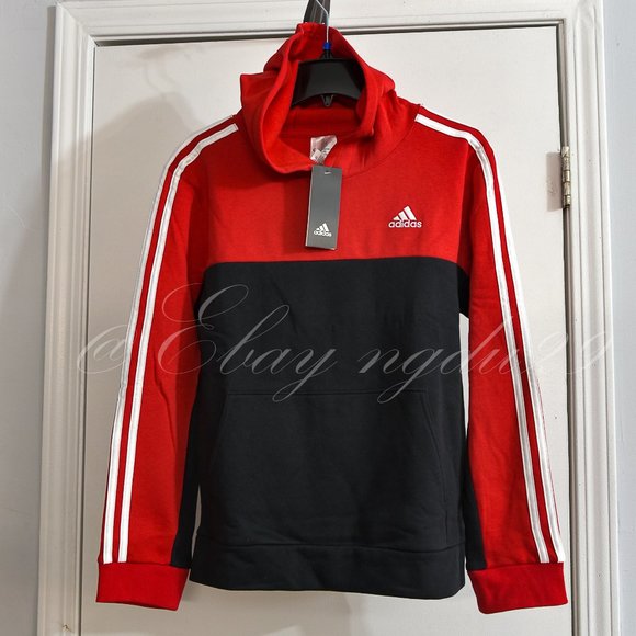 Adidas Boys' Youth Pullover Fleece Hoodie RED/BLACK - Picture 2 of 6